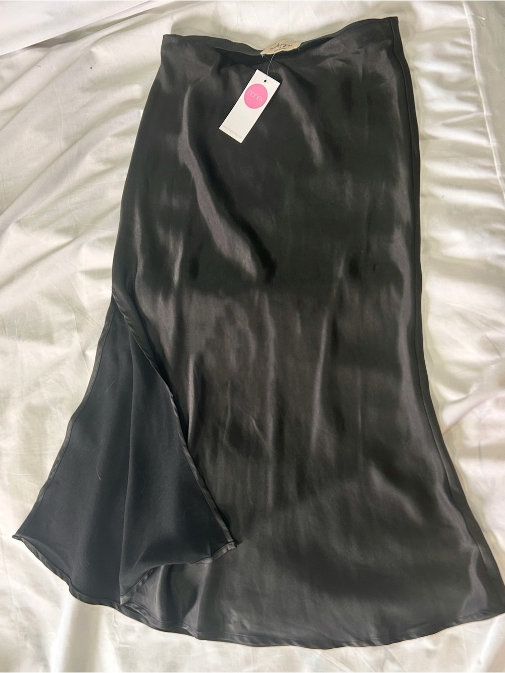 Women's Black Satin Midi Skirt